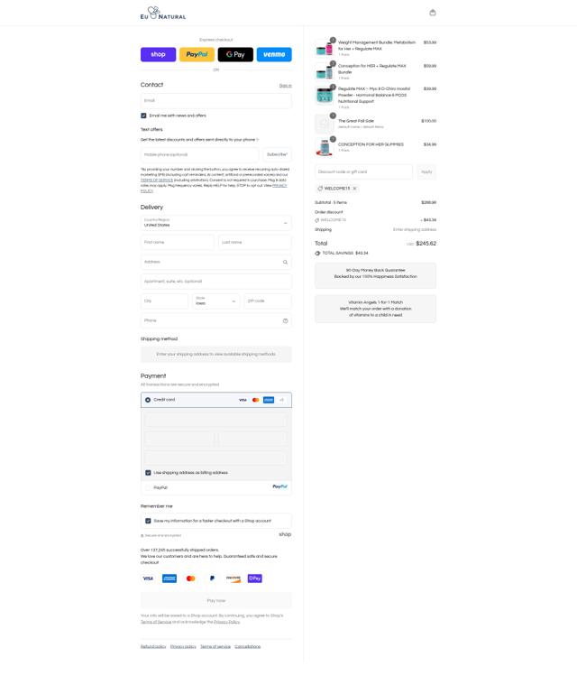 Eu Natural checkout page showing Eu Natural promo code box | Screenshot taken by SimplyCodes community member on Sep 12, 2025