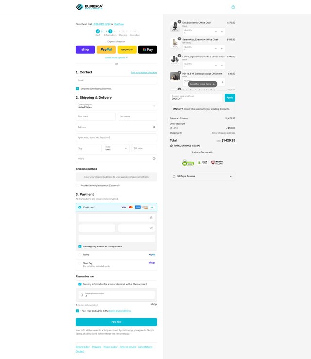 Eureka Ergonomic checkout page showing Eureka Ergonomic discount code box | Screenshot taken by SimplyCodes community member on Sep 2, 2025