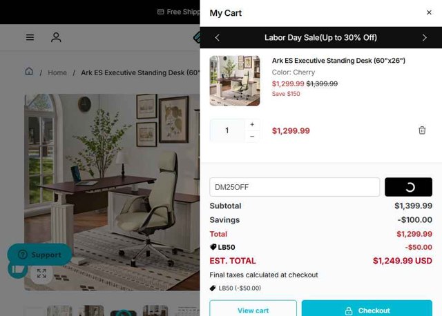 Eureka Ergonomic checkout page showing Eureka Ergonomic discount code box | Screenshot taken by SimplyCodes community member on Aug 31, 2025