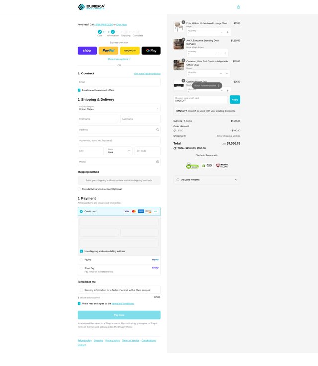 Eureka Ergonomic checkout page showing Eureka Ergonomic discount code box | Screenshot taken by SimplyCodes community member on Aug 28, 2025