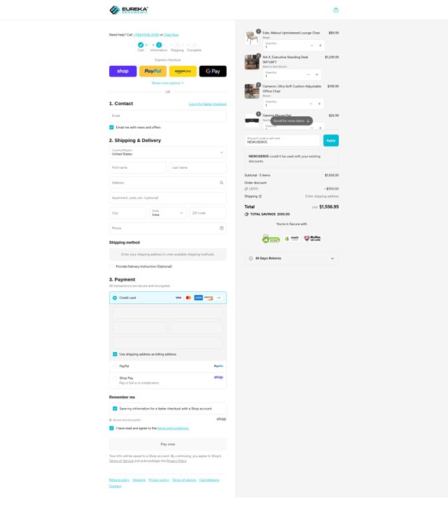Eureka Ergonomic checkout page showing Eureka Ergonomic discount code box | Screenshot taken by SimplyCodes community member on Aug 28, 2025