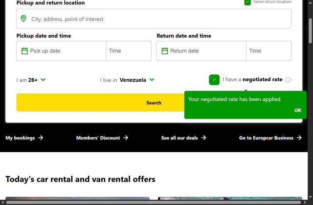 Europcar checkout page showing Europcar coupon code box | Screenshot taken by SimplyCodes community member on Jul 19, 2025