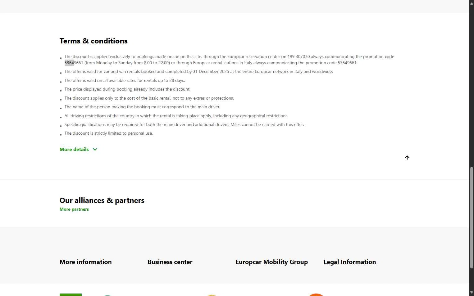 Europcar checkout page showing Europcar coupon code box | Screenshot taken by SimplyCodes community member on Sep 17, 2025