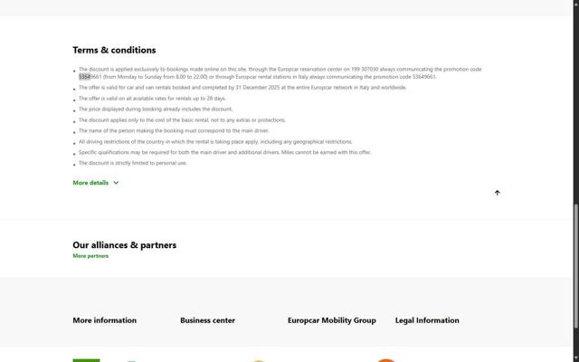 Europcar checkout page showing Europcar coupon code box | Screenshot taken by SimplyCodes community member on Sep 17, 2025