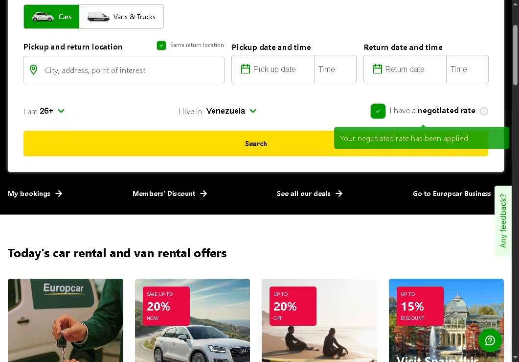 Europcar checkout page showing Europcar coupon code box | Screenshot taken by SimplyCodes community member on Sep 23, 2025