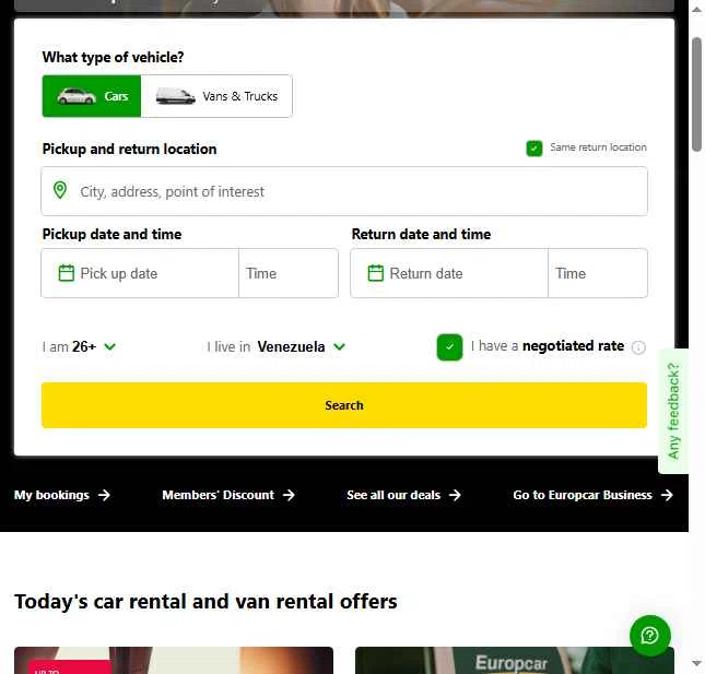 Europcar checkout page showing Europcar coupon code box | Screenshot taken by SimplyCodes community member on Sep 26, 2025