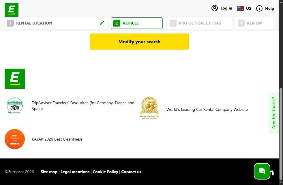 Europcar checkout page showing Europcar coupon code box | Screenshot taken by SimplyCodes community member on Feb 13, 2026