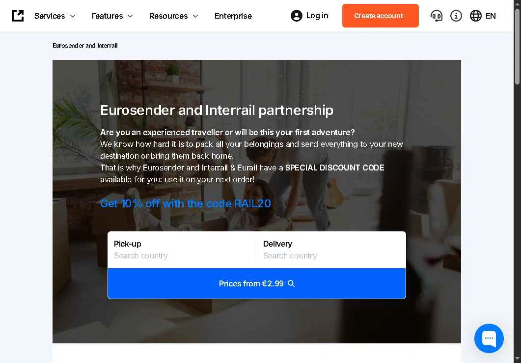 Eurosender checkout page showing Eurosender discount code box | Screenshot taken by SimplyCodes community member on Sep 1, 2025