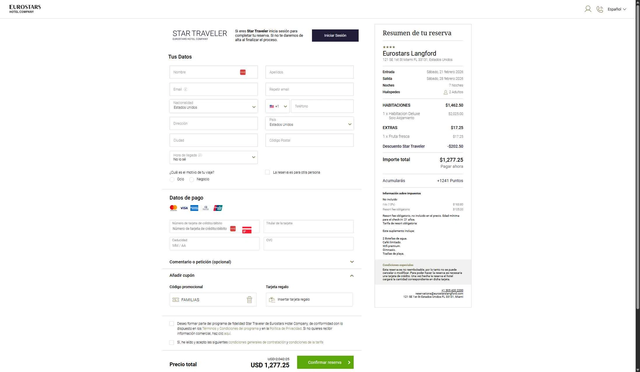 Eurostars Hotels checkout page showing Eurostars Hotels promo code box | Screenshot taken by SimplyCodes community member on Jan 20, 2026