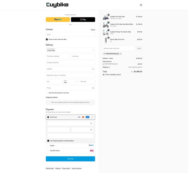 euybike checkout page showing euybike discount code box | Screenshot taken by SimplyCodes community member on Sep 15, 2025