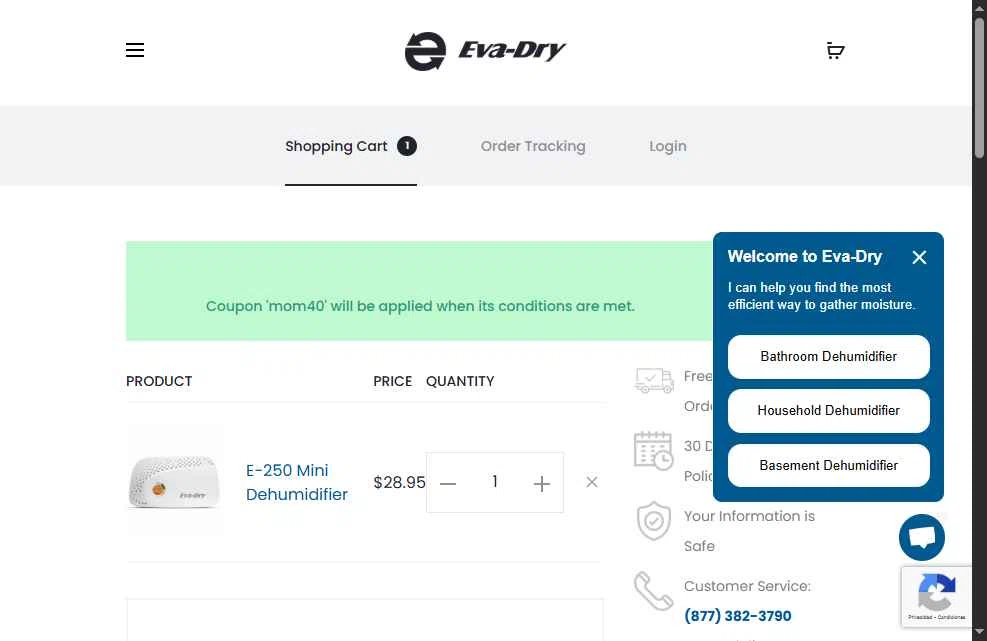 Eva- Dry checkout page showing Eva- Dry coupon code box | Screenshot taken by SimplyCodes community member on Oct 15, 2025