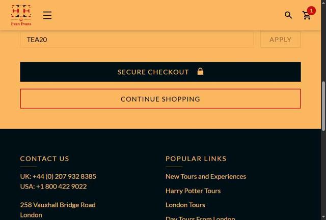 Evan Evans Tours checkout page showing Evan Evans Tours promo code box | Screenshot taken by SimplyCodes community member on Jul 16, 2025