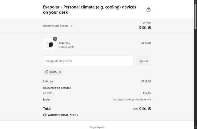 Evapolar checkout page showing Evapolar promo code box | Screenshot taken by SimplyCodes community member on Aug 26, 2025