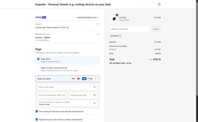 Evapolar checkout page showing Evapolar promo code box | Screenshot taken by SimplyCodes community member on Jul 28, 2025
