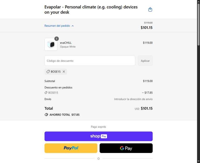 Evapolar checkout page showing Evapolar promo code box | Screenshot taken by SimplyCodes community member on Aug 26, 2025