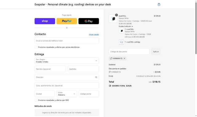 Evapolar checkout page showing Evapolar promo code box | Screenshot taken by SimplyCodes community member on Sep 3, 2025
