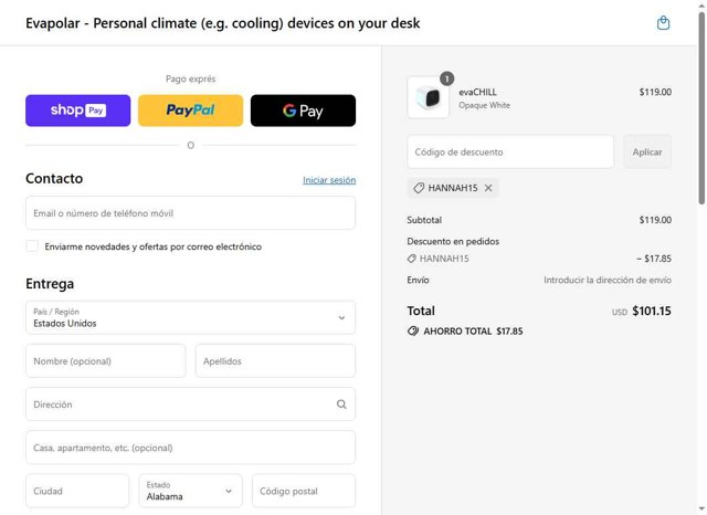 Evapolar checkout page showing Evapolar promo code box | Screenshot taken by SimplyCodes community member on Aug 5, 2025