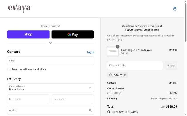 evaya checkout page showing evaya promo code box | Screenshot taken by SimplyCodes community member on Aug 30, 2025