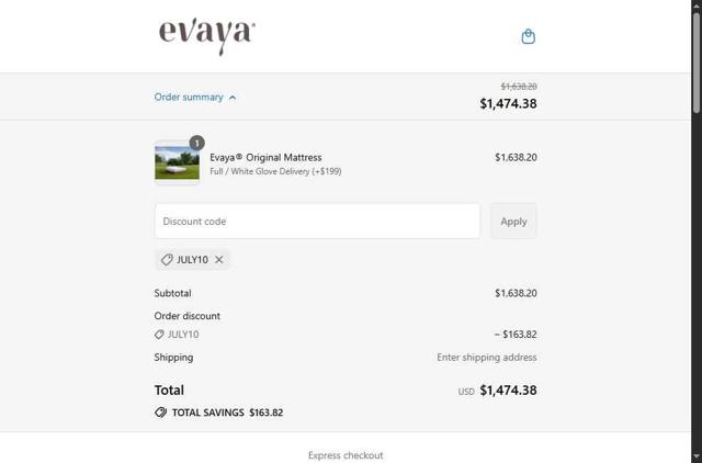 evaya checkout page showing evaya promo code box | Screenshot taken by SimplyCodes community member on Aug 2, 2025