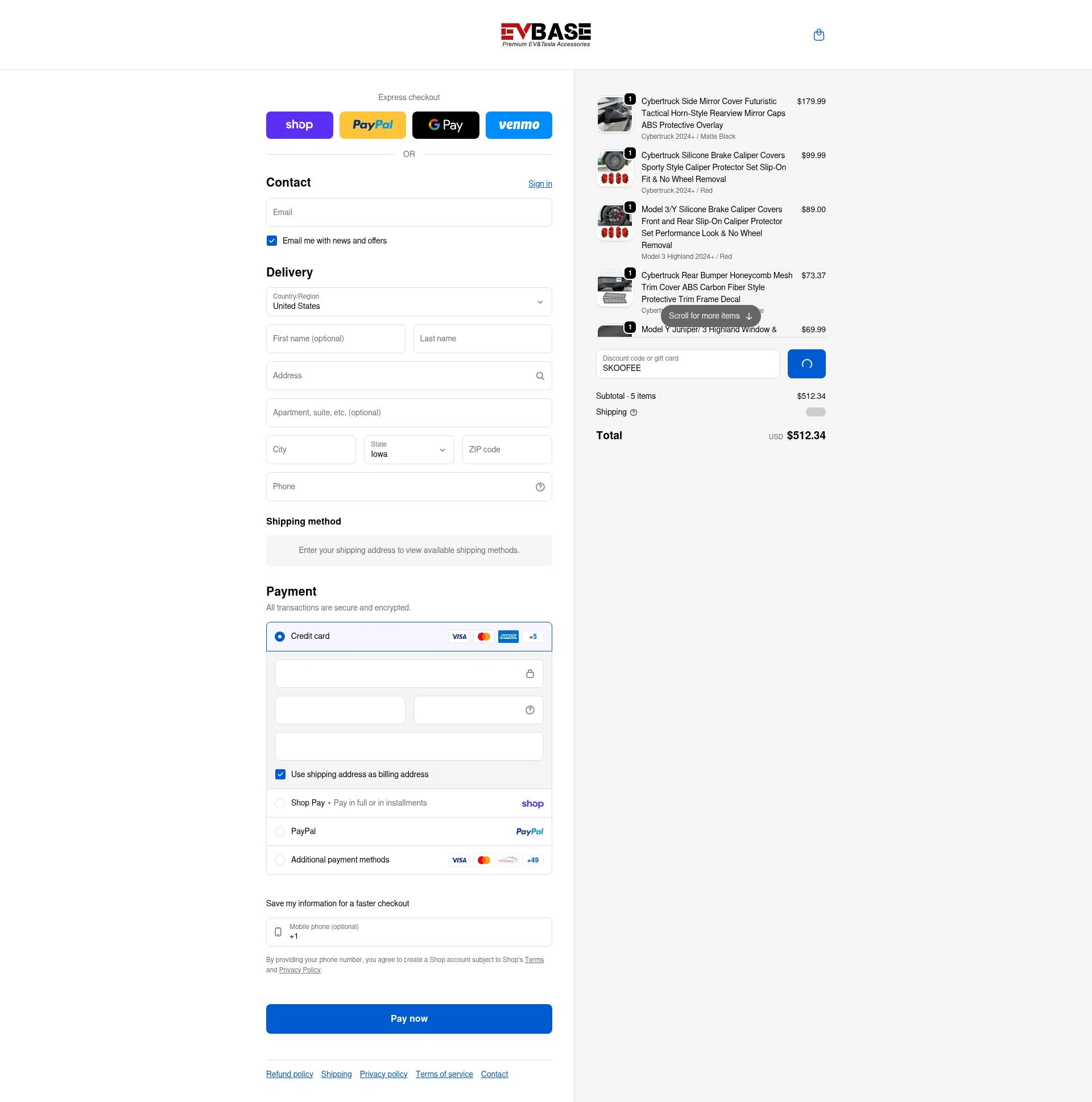 EVBASE checkout page showing EVBASE discount code box | Screenshot taken by SimplyCodes community member on Feb 19, 2026