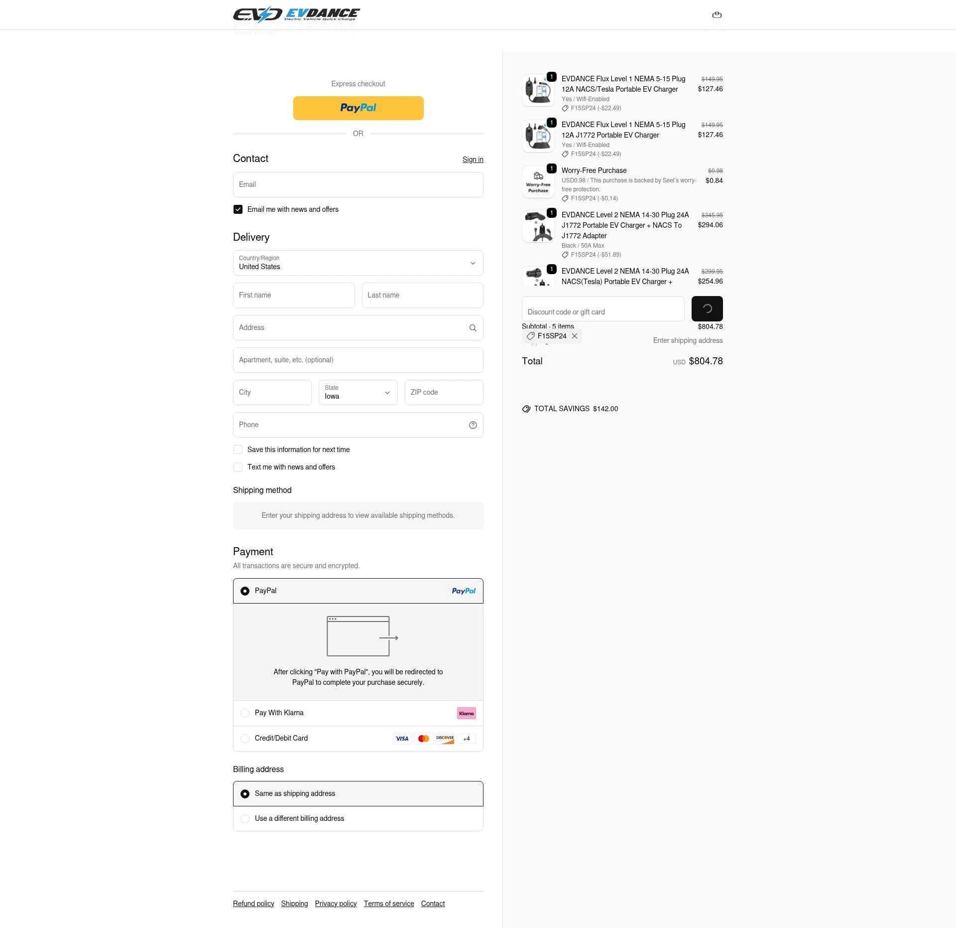EVDANCE checkout page showing EVDANCE promo code box | Screenshot taken by SimplyCodes community member on Jan 8, 2026