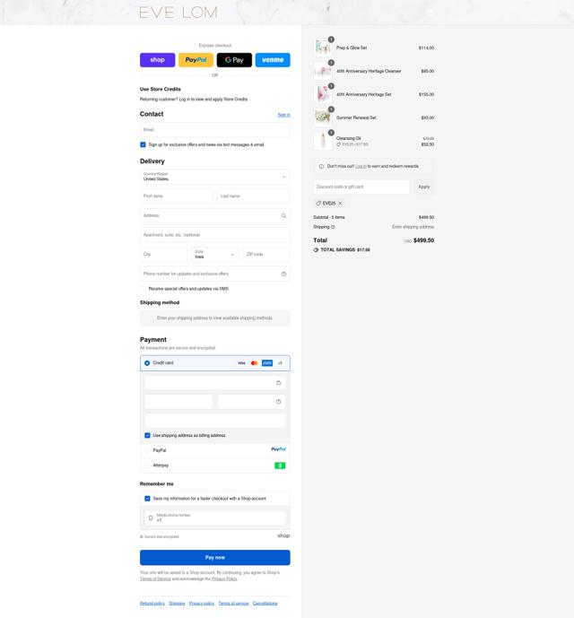 EVE LOM checkout page showing EVE LOM discount code box | Screenshot taken by SimplyCodes community member on Sep 14, 2025