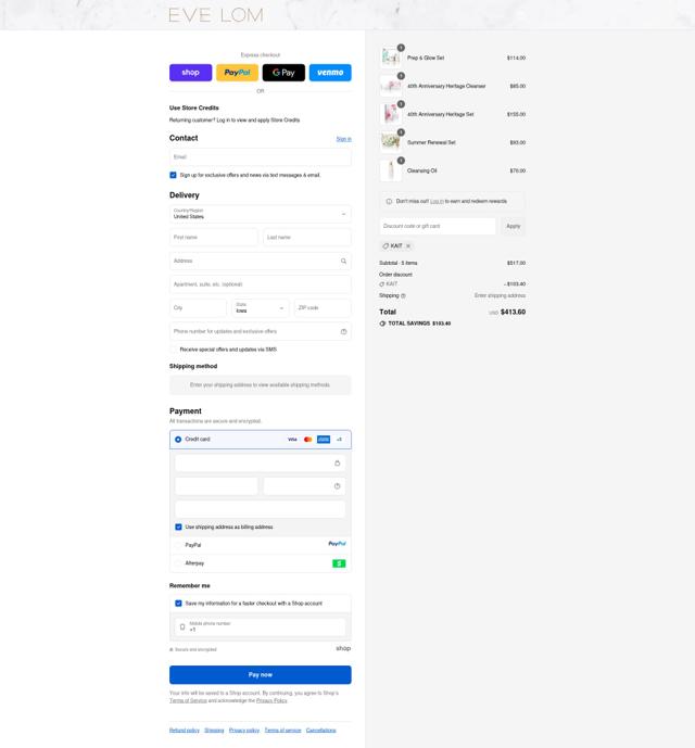 EVE LOM checkout page showing EVE LOM discount code box | Screenshot taken by SimplyCodes community member on Sep 14, 2025