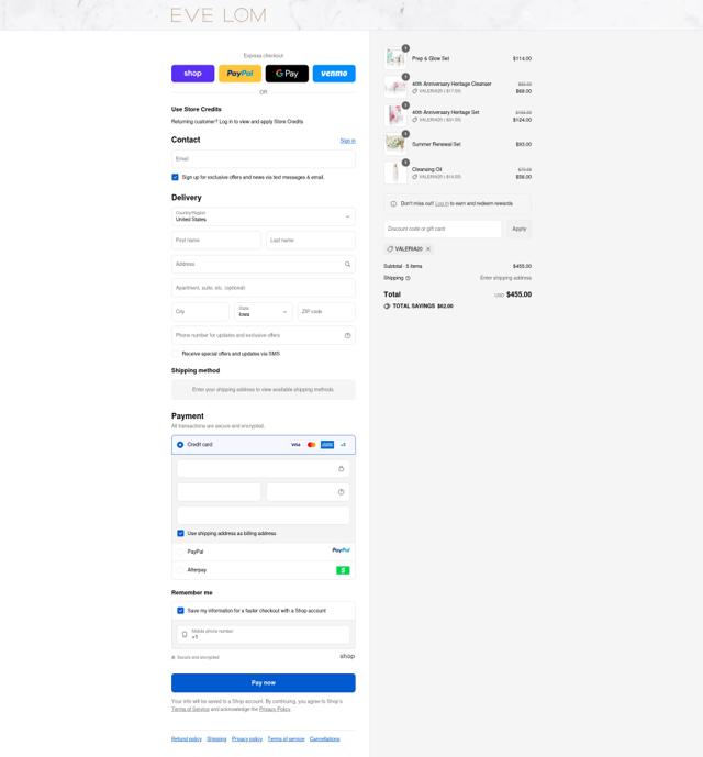 EVE LOM checkout page showing EVE LOM discount code box | Screenshot taken by SimplyCodes community member on Sep 14, 2025