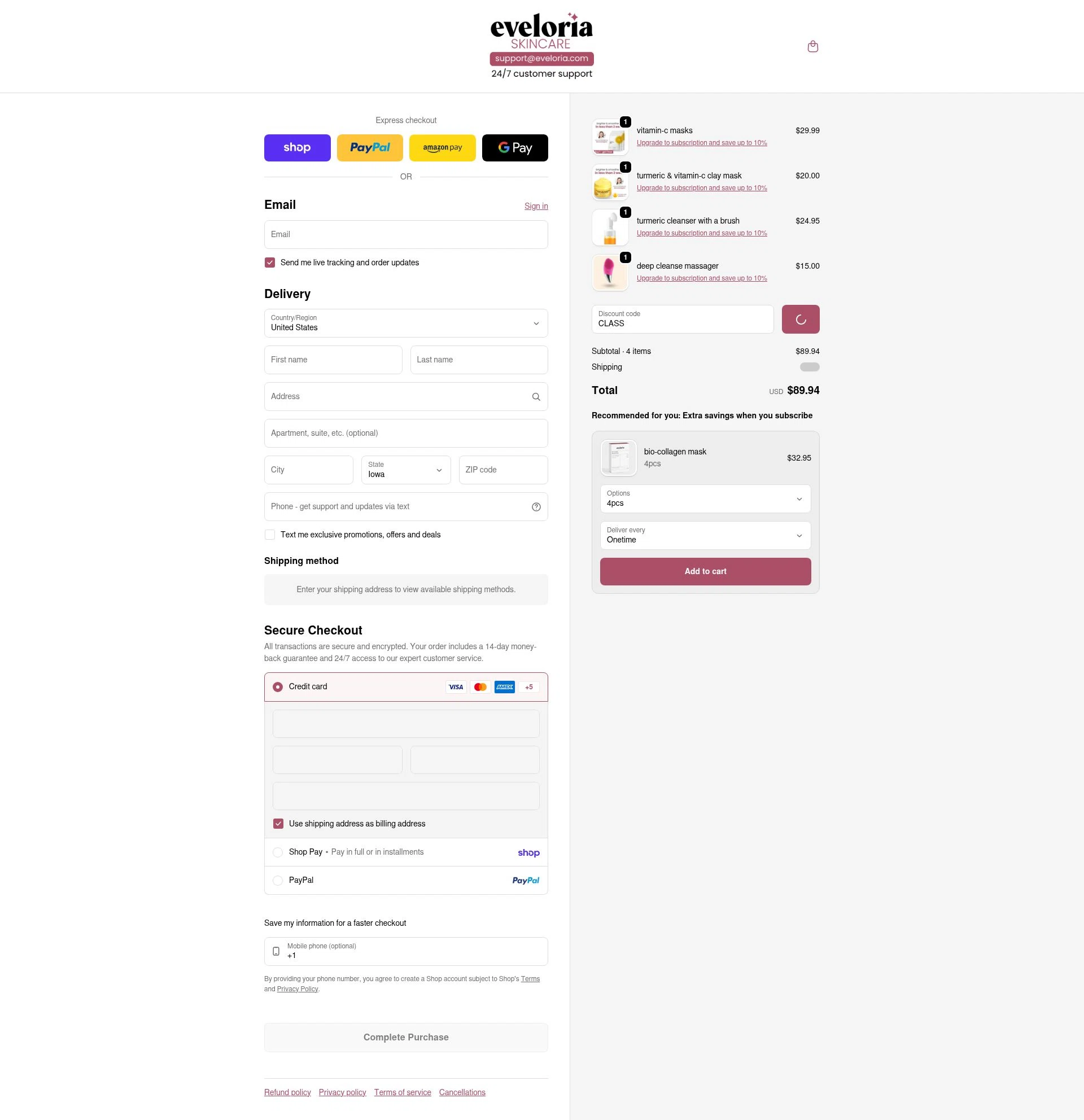 Eveloria checkout page showing Eveloria discount code box | Screenshot taken by SimplyCodes community member on Feb 11, 2026
