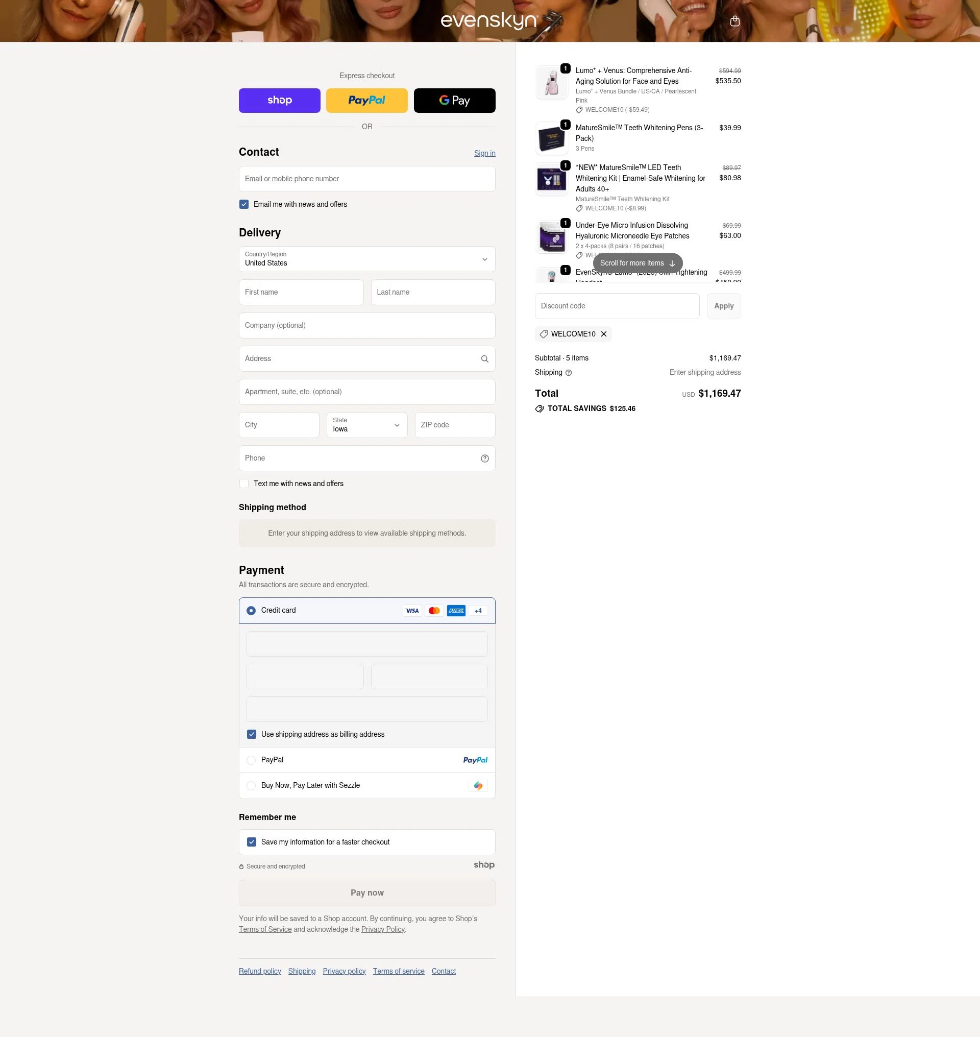 EvenSkyn checkout page showing EvenSkyn discount code box | Screenshot taken by SimplyCodes community member on Dec 22, 2025