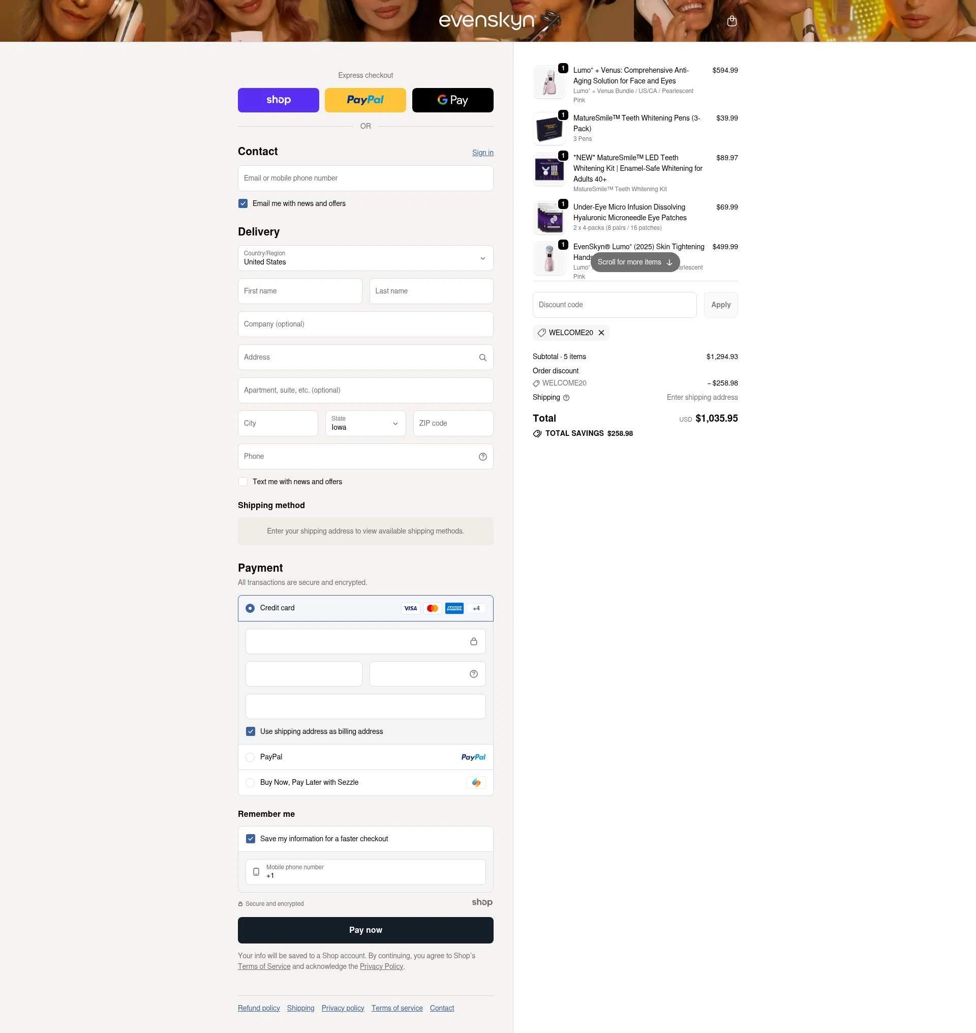 EvenSkyn checkout page showing EvenSkyn discount code box | Screenshot taken by SimplyCodes community member on Dec 22, 2025