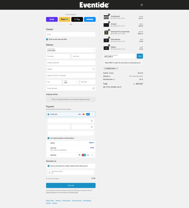 Eventide checkout page showing Eventide promo code box | Screenshot taken by SimplyCodes community member on Sep 10, 2025
