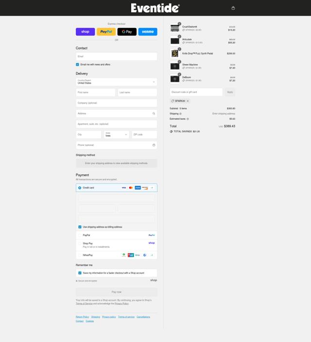 Eventide checkout page showing Eventide promo code box | Screenshot taken by SimplyCodes community member on Sep 2, 2025