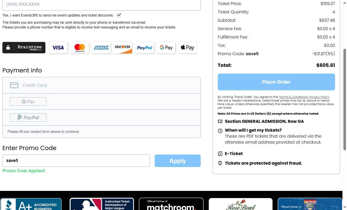 Events365 checkout page showing Events365 promo code box | Screenshot taken by SimplyCodes community member on Aug 31, 2025