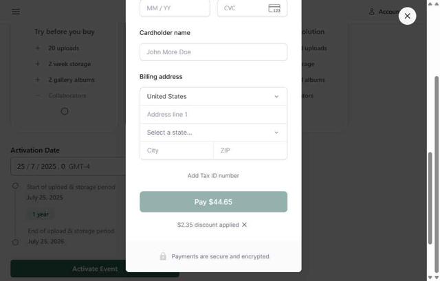 EventShare checkout page showing EventShare discount code box | Screenshot taken by SimplyCodes community member on Jul 21, 2025