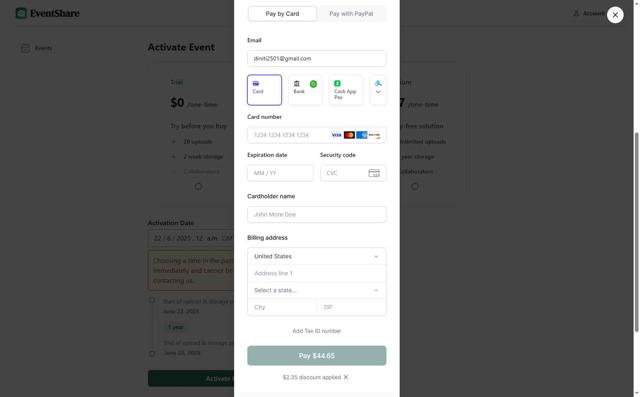EventShare checkout page showing EventShare discount code box | Screenshot taken by SimplyCodes community member on Jun 22, 2025