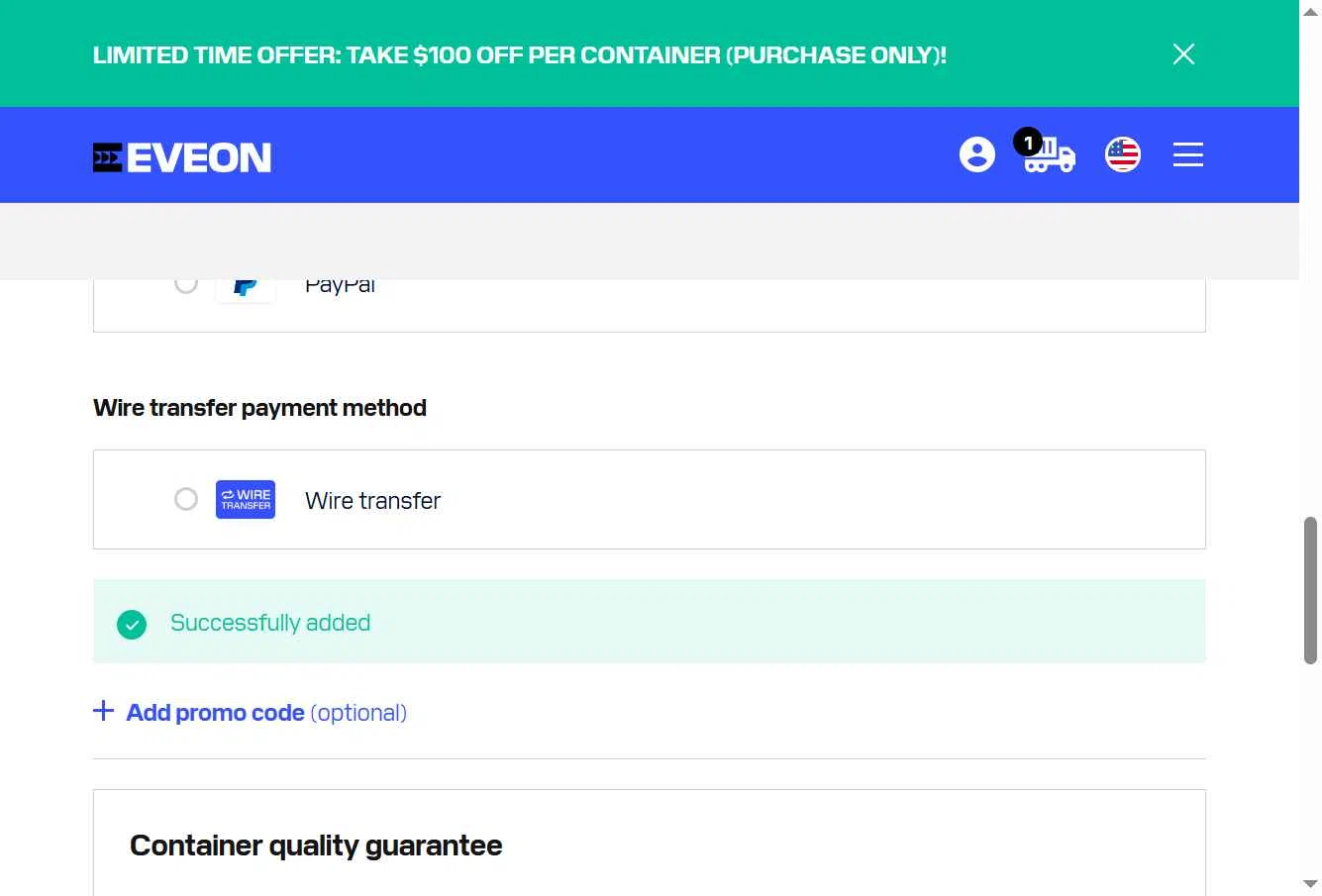 Eveon checkout page showing Eveon promo code box | Screenshot taken by SimplyCodes community member on Feb 18, 2026