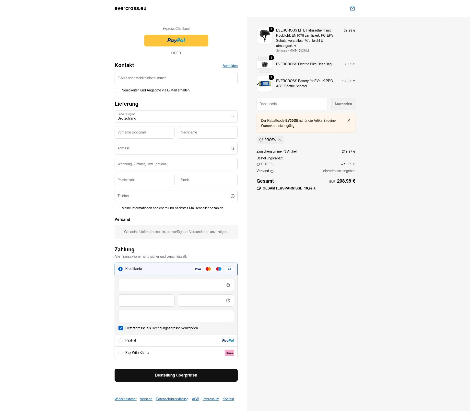 Evercross checkout page showing Evercross discount code box | Screenshot taken by SimplyCodes community member on Feb 18, 2026