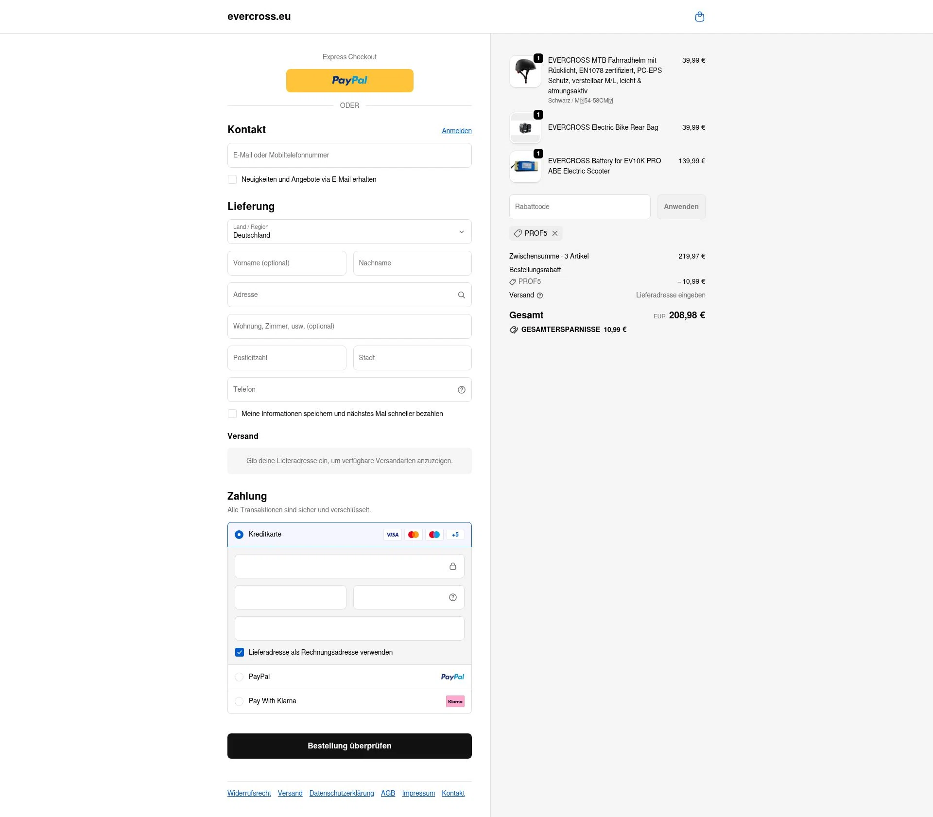 Evercross checkout page showing Evercross discount code box | Screenshot taken by SimplyCodes community member on Feb 18, 2026