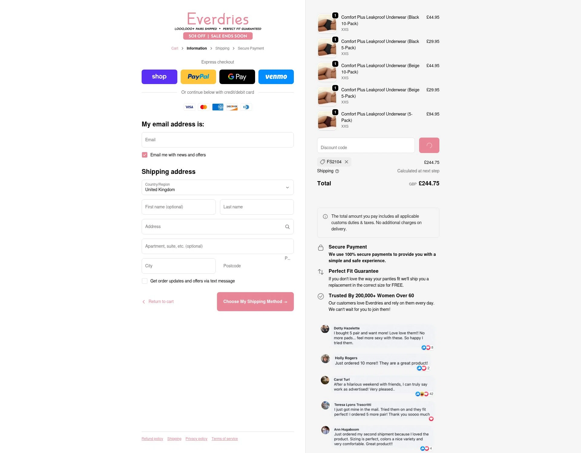 Everdries checkout page showing Everdries discount code box | Screenshot taken by SimplyCodes community member on Jan 30, 2026