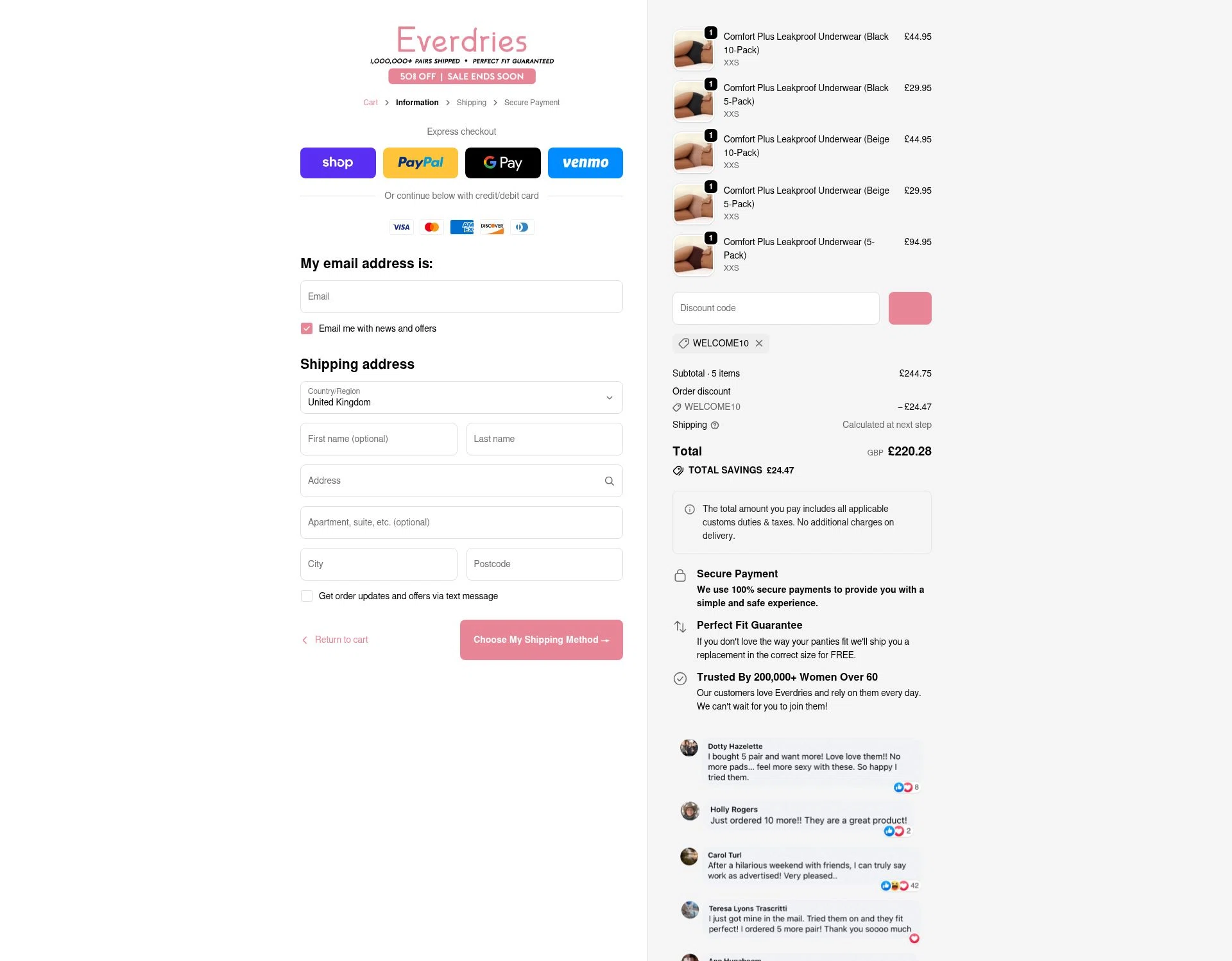 Everdries checkout page showing Everdries discount code box | Screenshot taken by SimplyCodes community member on Feb 3, 2026