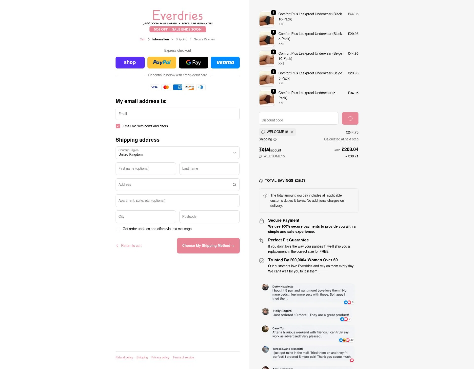 Everdries checkout page showing Everdries discount code box | Screenshot taken by SimplyCodes community member on Feb 3, 2026
