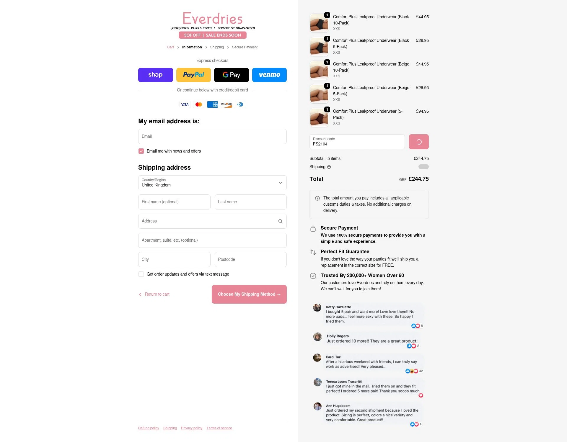 Everdries checkout page showing Everdries discount code box | Screenshot taken by SimplyCodes community member on Feb 3, 2026