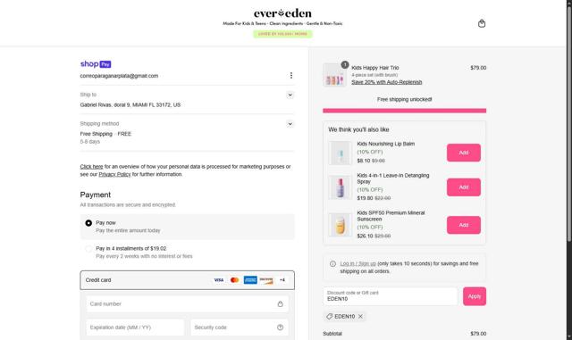 Evereden checkout page showing Evereden promo code box | Screenshot taken by SimplyCodes community member on Jun 4, 2025