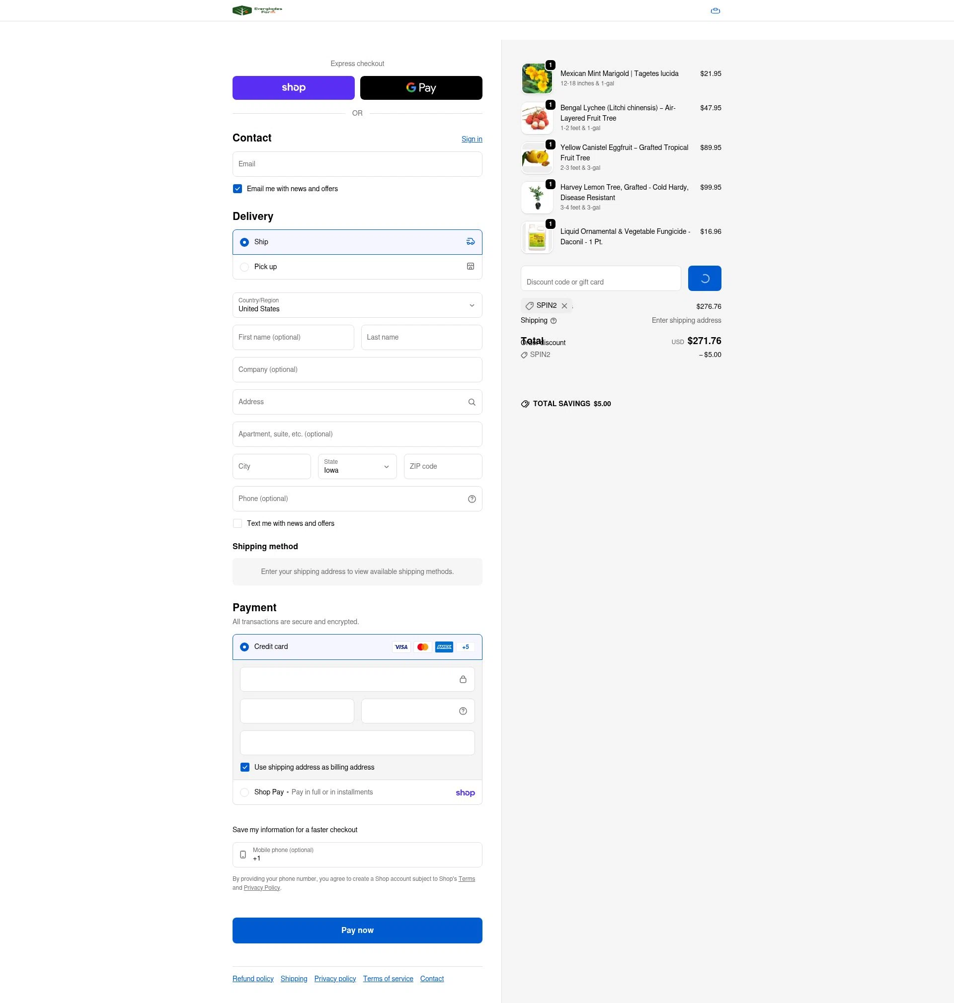 Everglades Farm checkout page showing Everglades Farm discount code box | Screenshot taken by SimplyCodes community member on Feb 5, 2026