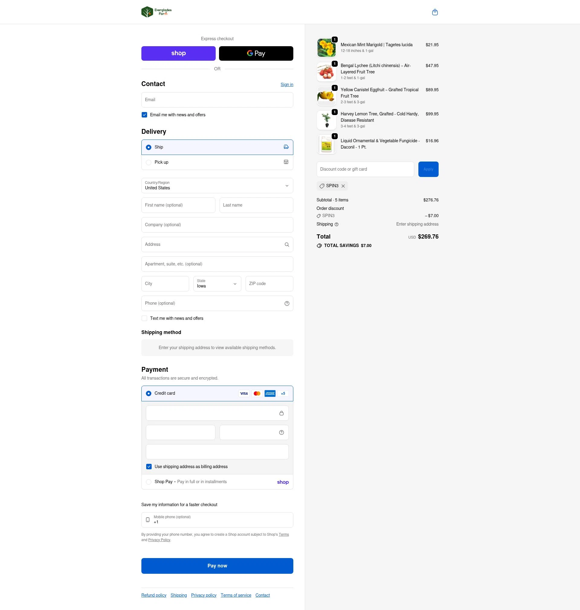 Everglades Farm checkout page showing Everglades Farm discount code box | Screenshot taken by SimplyCodes community member on Feb 5, 2026