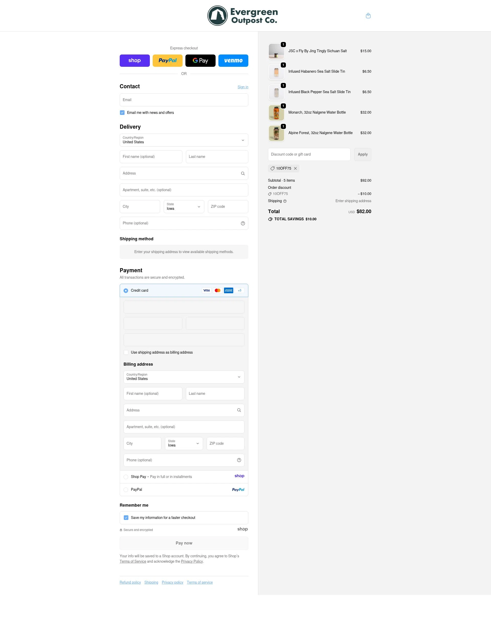 Evergreen Outpost checkout page showing Evergreen Outpost promo code box | Screenshot taken by SimplyCodes community member on Jan 2, 2026