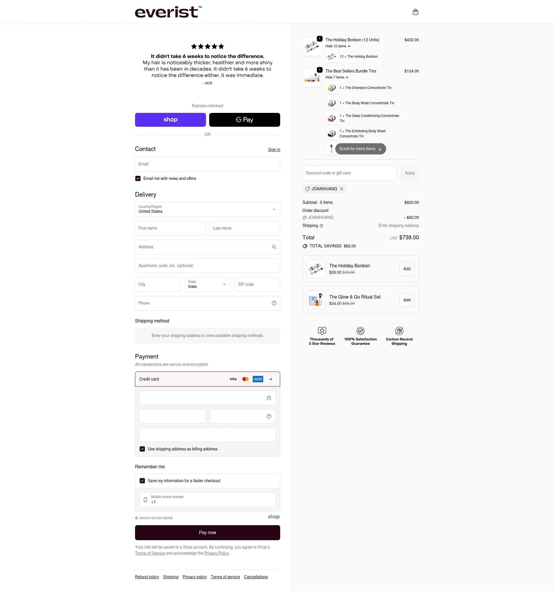 Everist checkout page showing Everist promo code box | Screenshot taken by SimplyCodes community member on Dec 26, 2025