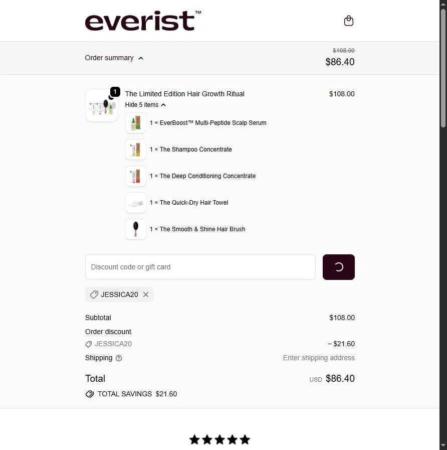 Everist checkout page showing Everist promo code box | Screenshot taken by SimplyCodes community member on Dec 25, 2025