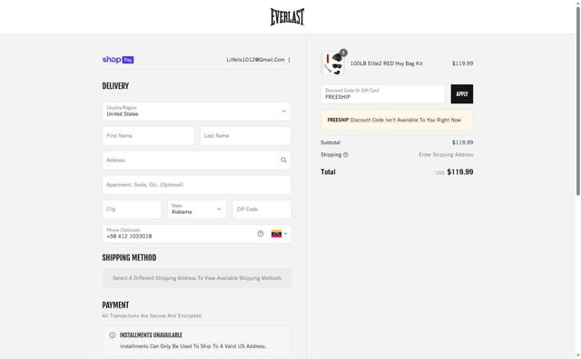 Everlast checkout page showing Everlast discount code box | Screenshot taken by SimplyCodes community member on Jul 31, 2025